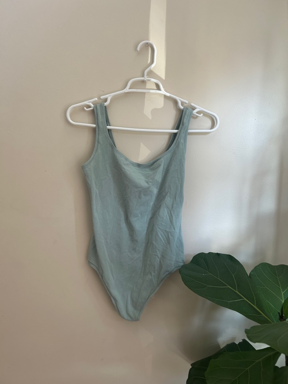 Pink victoria secret scoop Neck One-Piece Bodysuit in Sage Green size M NWT